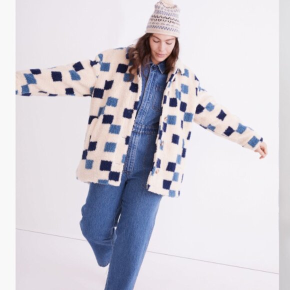 Madewell Sherpa Belrose Shirt-Jacket in Checkerboard - Picture 1 of 8